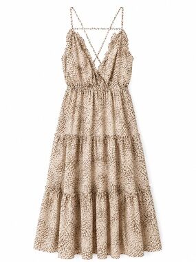 La Illa Cream & Taupe Ruffle Tiered Dress – Size Small NWOT